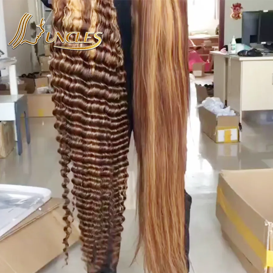 HD прозрачный 40 дюймов человеческие волосы парики с челкой из Парик HD глубоко вьющиеся синтетические волосы Выделите фортепиано цвет вьющиеся парик предварительно вырезанные сырьевые девственные