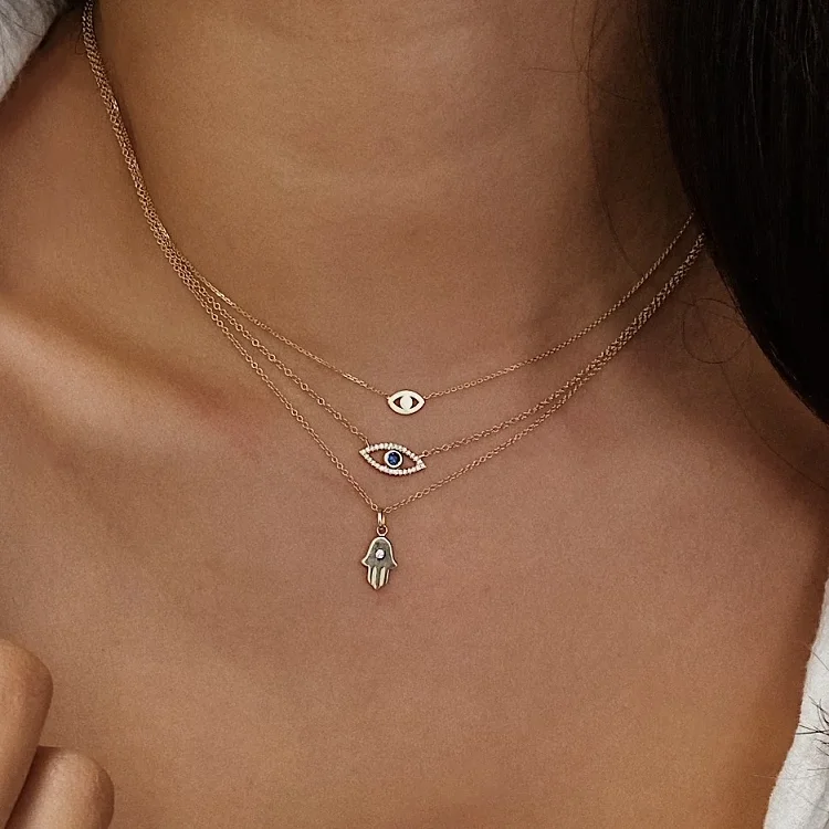 Lucky pendant necklace 925 sterling silver 14k gold plated jewelry diamond hamsa hand necklace