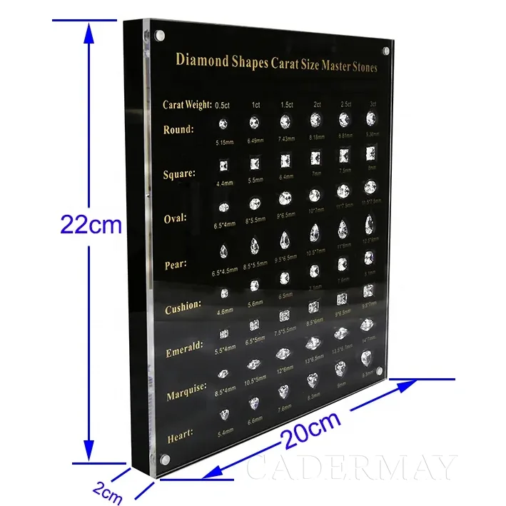 Cadermay 8 Shapes Carat Size Master Stones from 0.5 ct -3 ct  Cubic Zirconia Diamond gemstool  Master Tester Tools set