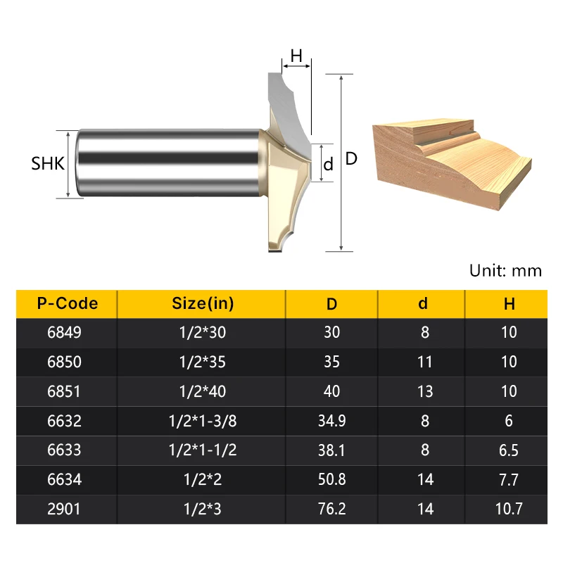 HUHAO double roman ogee router bit wood CLASSICAL PLUNGE BIT tungsten woodworking slotting router bit 6849