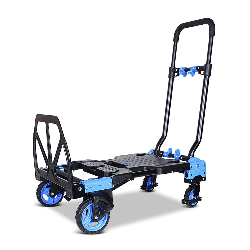 150KG Load-Bearing Wheels Trolley Cart Easy Folding 2 in 1 Carts for Warehousing & Supermarket Supplies