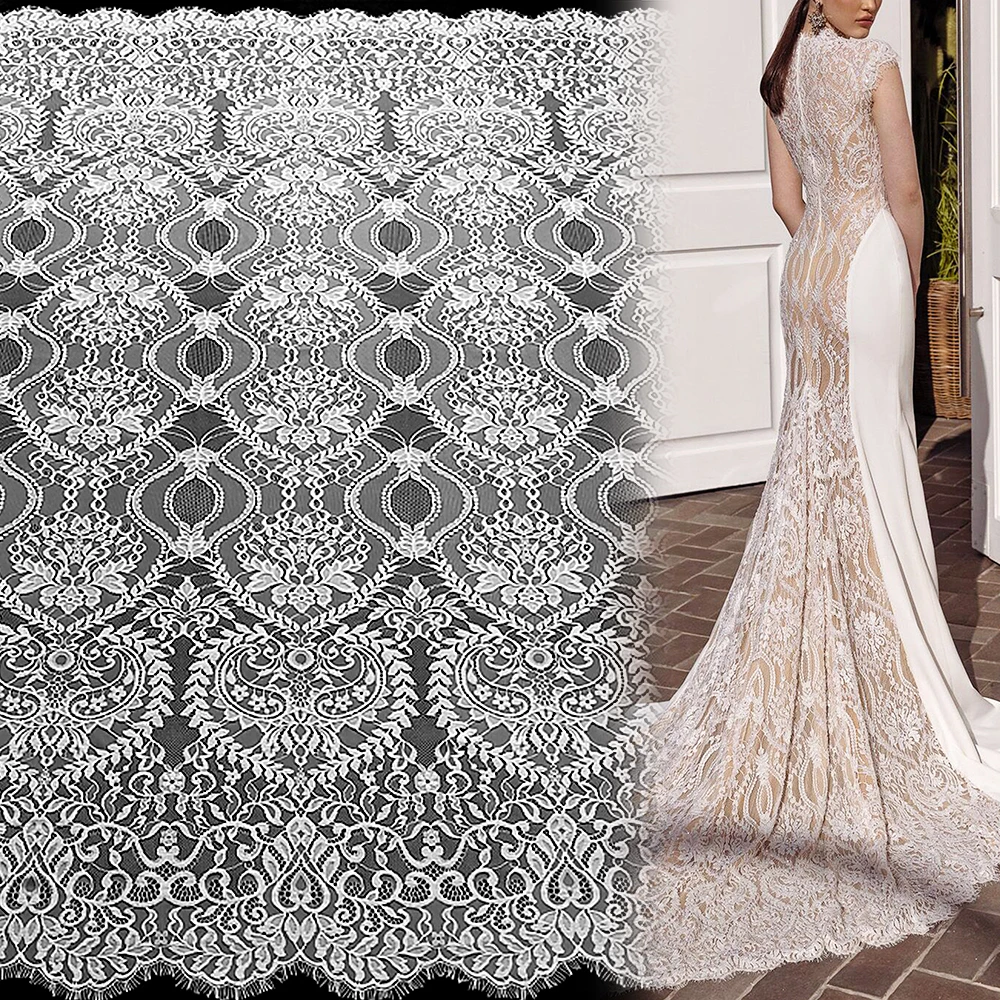 9076Yanzi custom bridal wedding dress Luxury tissu en dentelle french tulle lace chantilly eyelash lace fabric