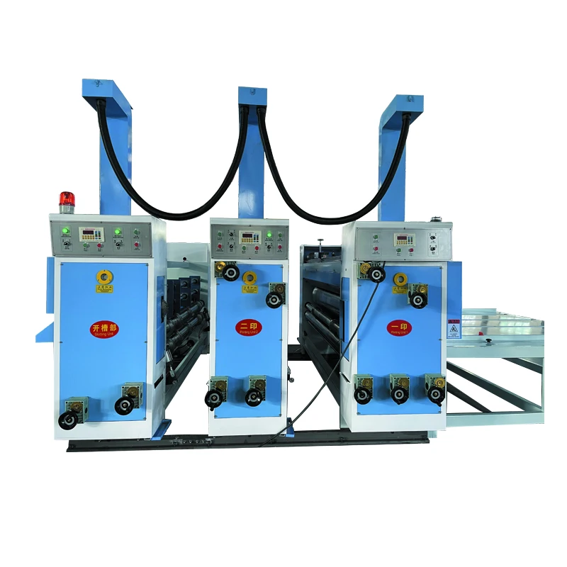 Semiautomatic Carton Chain Feeding Flexo Corrugated Box Two Colours Printing Slotting Rotary Die Cutting Machine