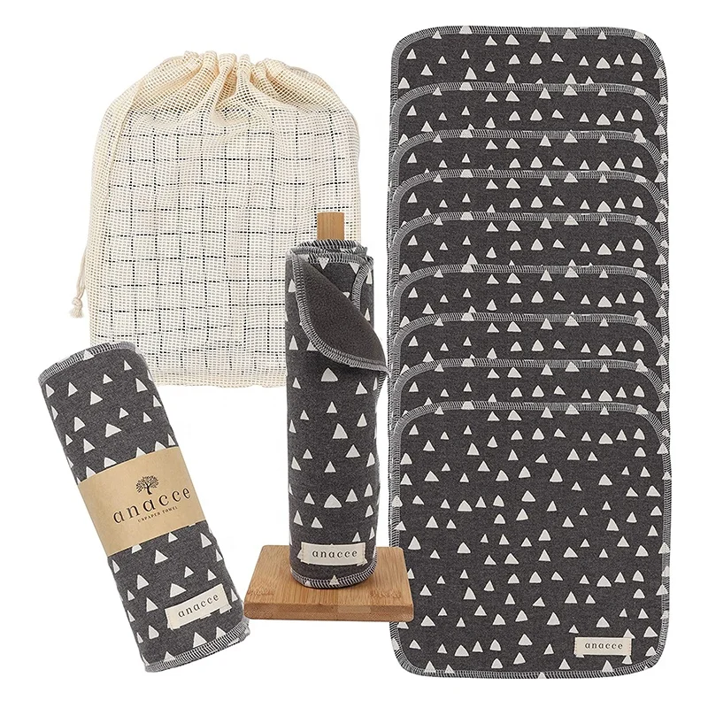 Good Quality Promotional Fashion Eco-friendly and Organic Reusable Kitchen Unpaper Towel With Wooden Support