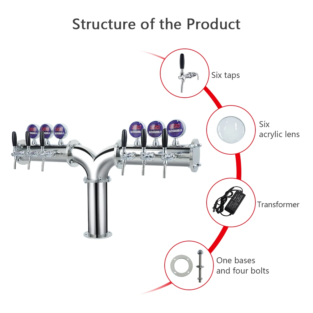 Commercial 6-Tap Draft Beer Dispenser with Stainless Steel Customized and Refrigerated for Party and Event