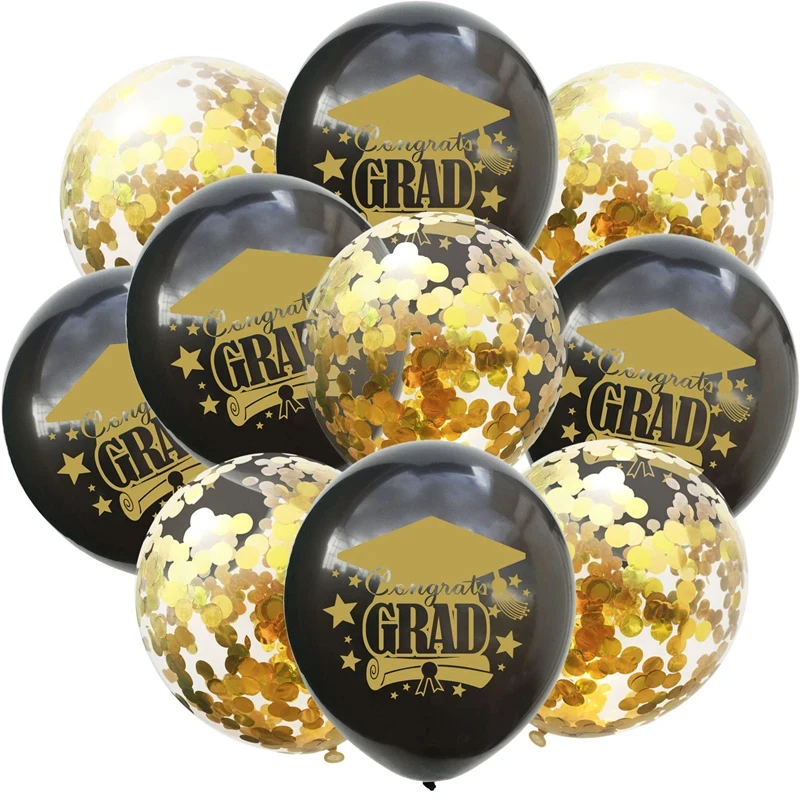 New Arrival Congratulation Balloons Gold Black Latex Balloon with Confetti Graduation Party Decoration Supplies 2024 Grad Gift