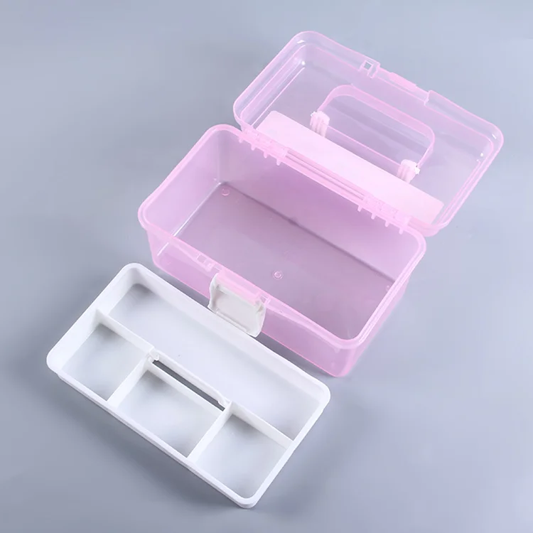 Wholesale hard plastic 10 inches Transparent double layer portable flat multi-drawer  jewelry storage box
