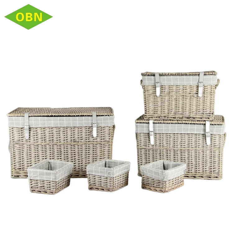 Home clothing toys organizer round woven grey rattan wicker laundry storage basket
