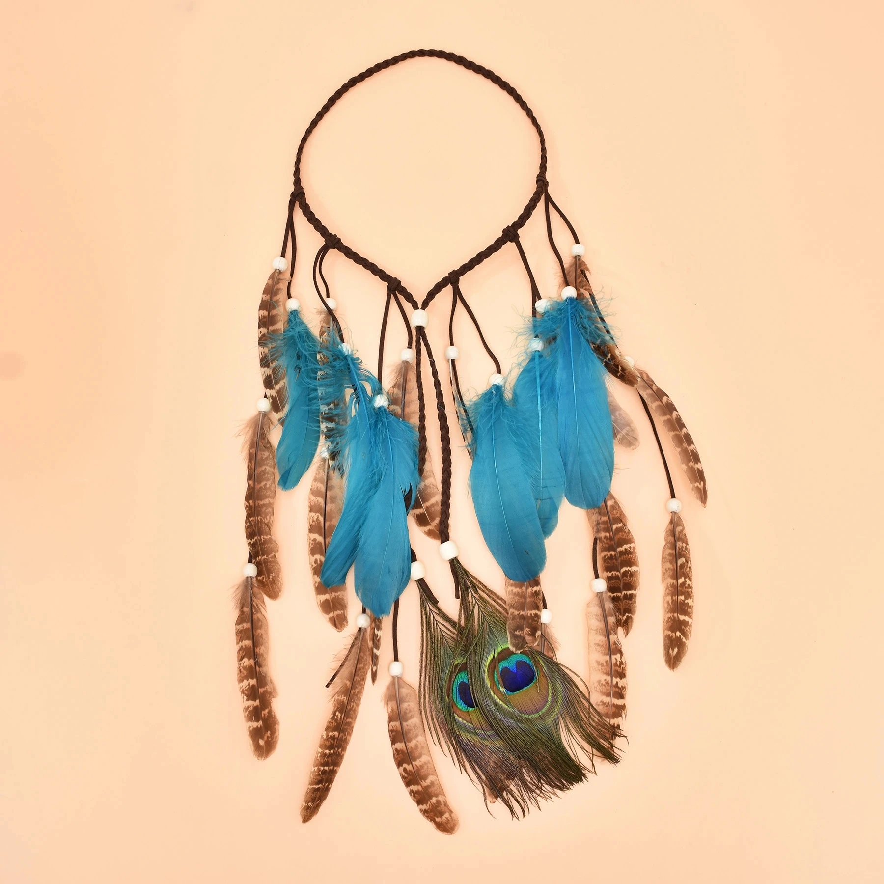 Bohemian Style Feather Headband Hair Ornament Beads Feather Headdress Handmade Jewelry Headdress Accessories