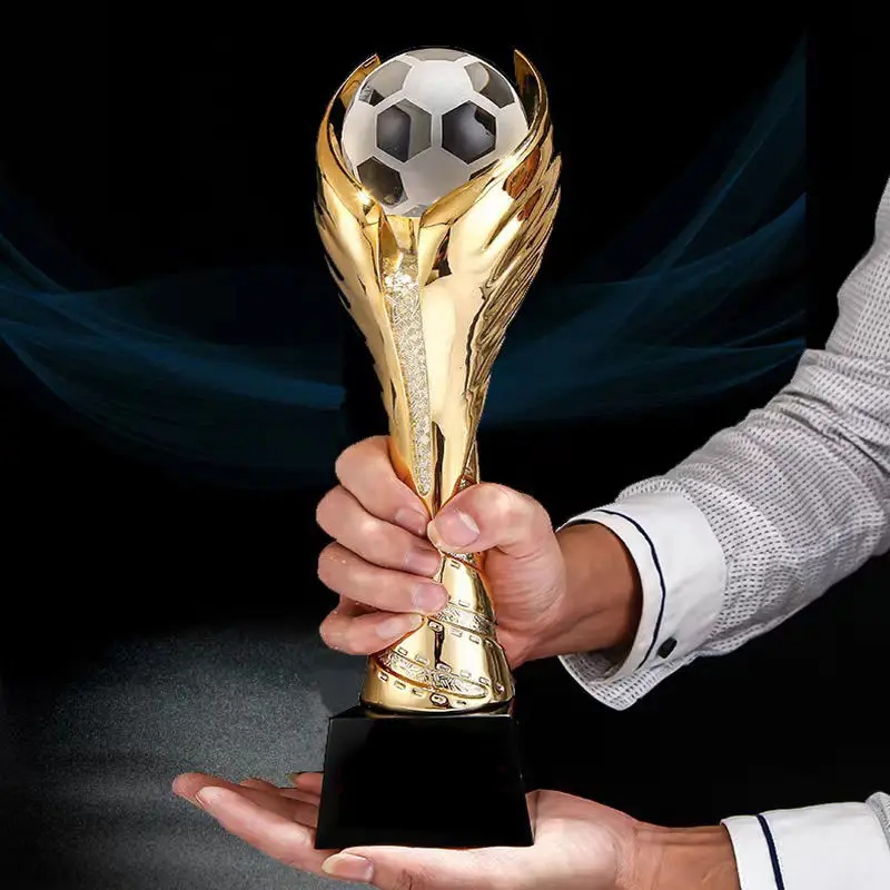 Hot sales world game resin trophy soccer basketball golf ball cup gold silver bronze sports award crystal resin trophy