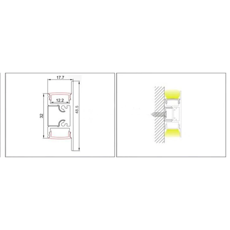 Edge Lit Aluminum Led Profile For Led Strip, Up And Down Alu Led Channel