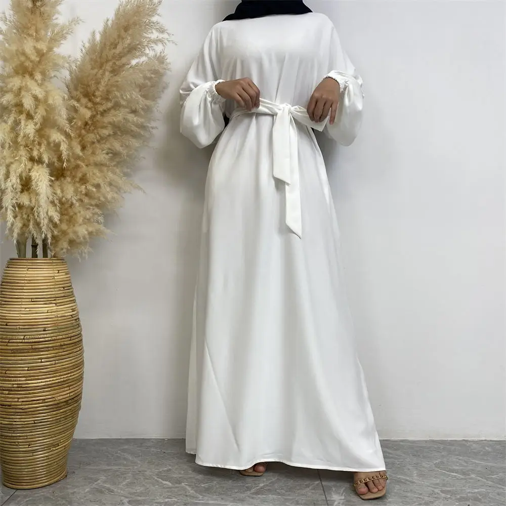 6673# New Simple Elegant Solid Color Ladies Dresses Nida Fabric Dubai Women Muslim Dress Worldwide Shipping Wholesale Clothing