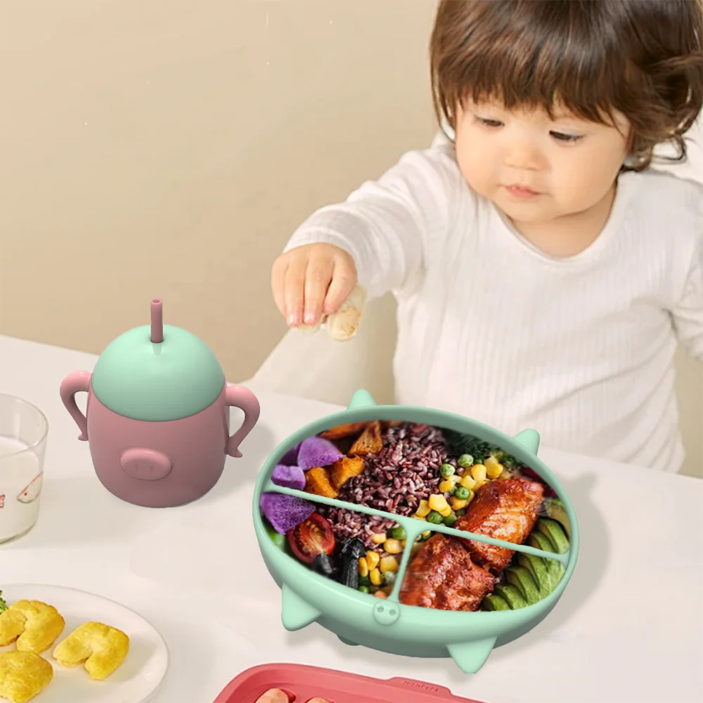 MHC оптовая продажа товары для кормления детей Силиконовый Набор миска крышка ложка