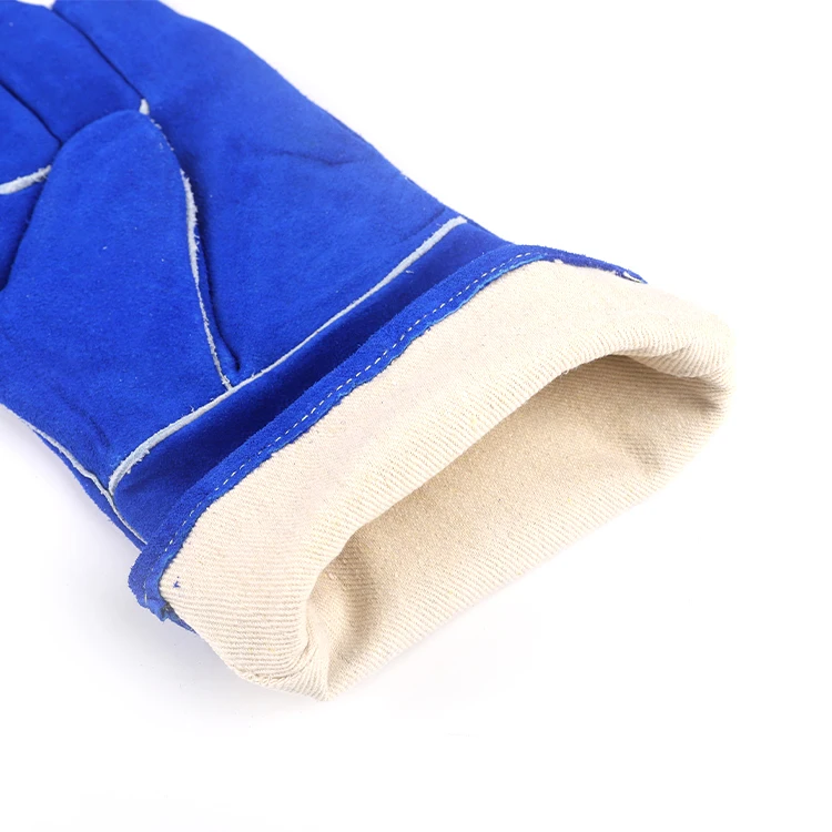 grade AB 14 inches royal blue flannelette lined cow split leather winter safety welding gloves