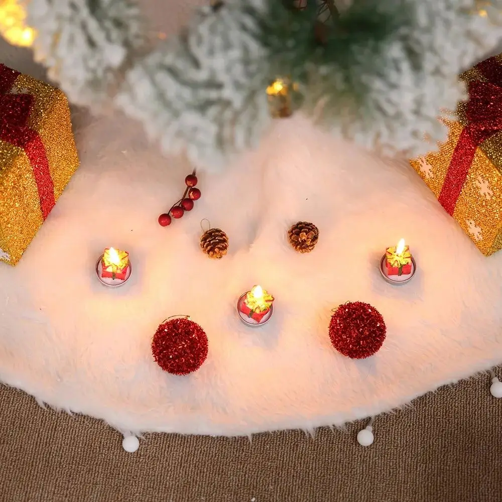 78/90/122cm White Rabbit Fleece Snowflake Christmas Tree Skirt Wool Tree Skirt Xmas Tree New Year Navidad Apron Home Decor 2022
