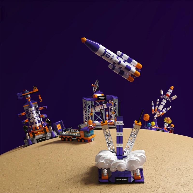 1107 PCS Galactic Adventure Premium Rocket Building Block Toys Simulated Rocket Plastic Color Box Unisex ABS Block Set 10 PCS