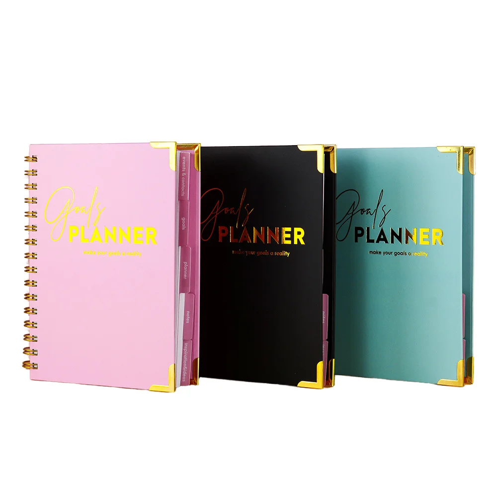 Custom 2025 A5 Black Spiral Weekly Wellness Goal Diary Journal Planner Notebook With Gift Box Set