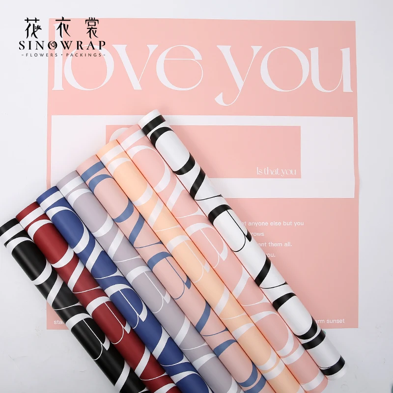 SINOWRAP Love You Flower Wrapping Paper Rose Bouquet Korean Waterproof Wrapping Paper Floral Gift Box Packaging