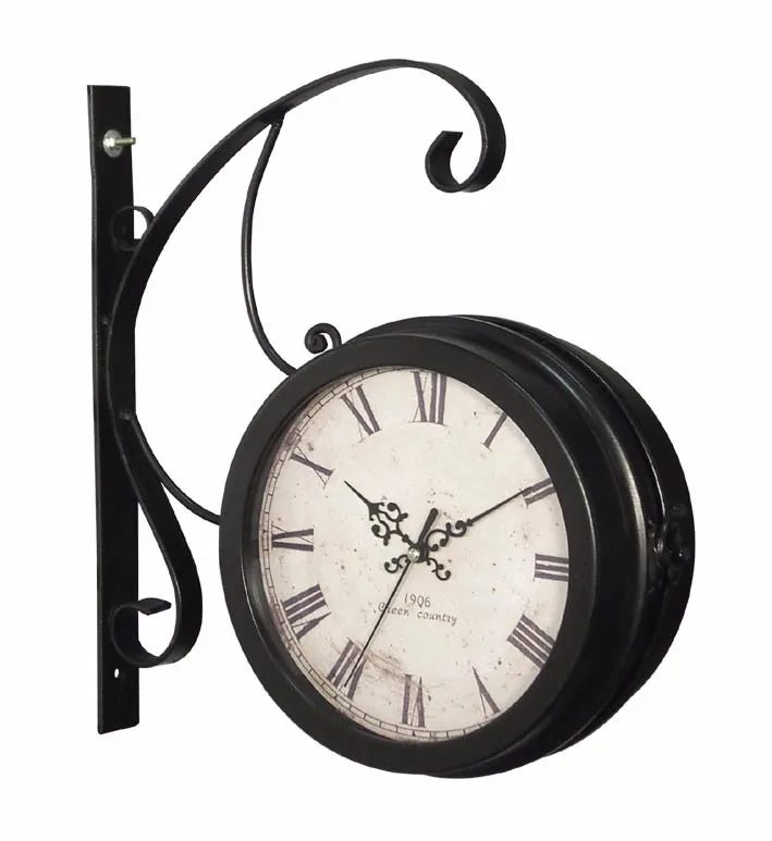 Cheap Wholesale Antique Double Sided Clocks Lighted Beautiful Iron Wall Clock