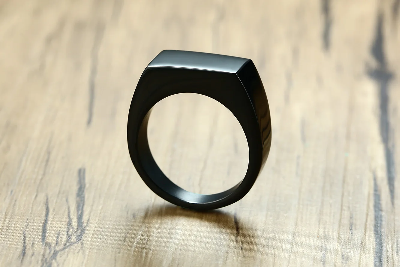 Changda 18k gold stainless steel custom logo engraved geometric blank signet ring for men