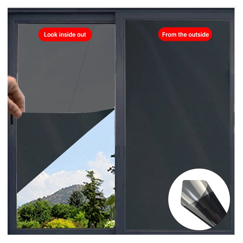 Grey Sliver PET One Way Reflective Privacy Window Film Building Tint Film Interior Home Decoration Window Fil