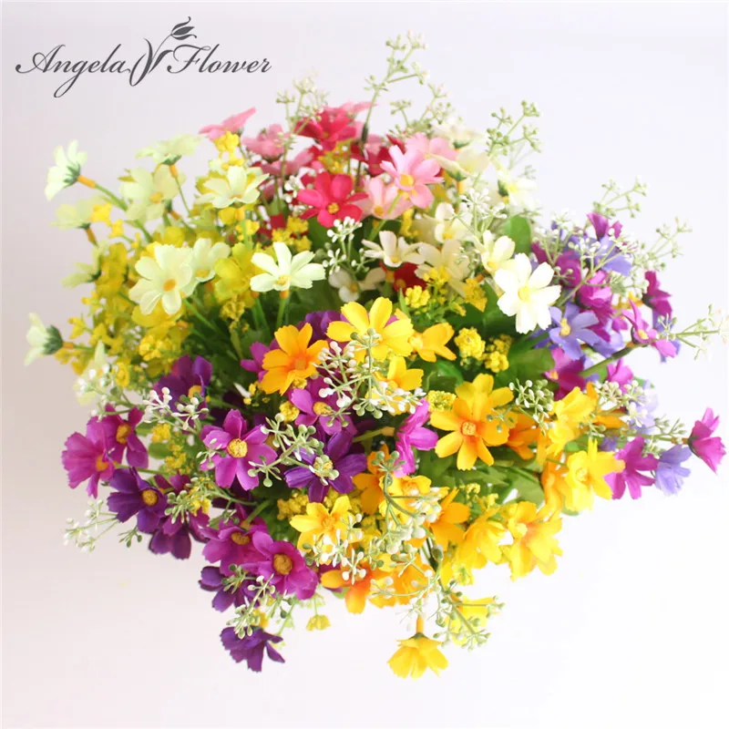 One Bouquet 7 Branch 28 Heads Cute Silk Daisy Artificial Decorative Flower DIY Wedding Flower Bouquet Home Room Table Decoration