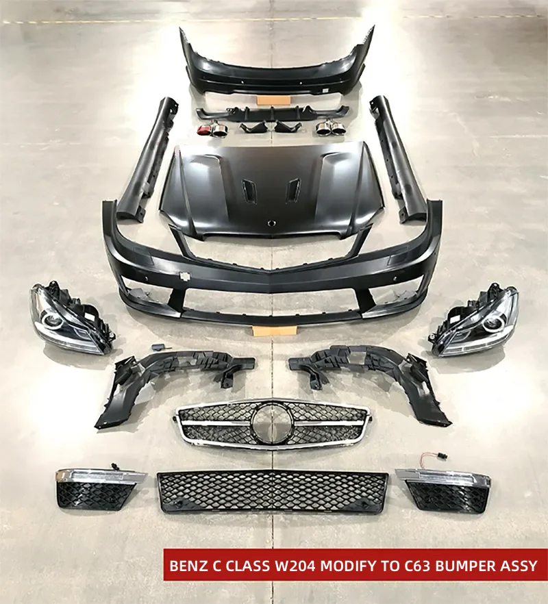 High Quality Bodykit for Mercedes Benz C- Class W204 C260 C200 C300 Modified C63 AMG Front bumper with grille 2011-2014