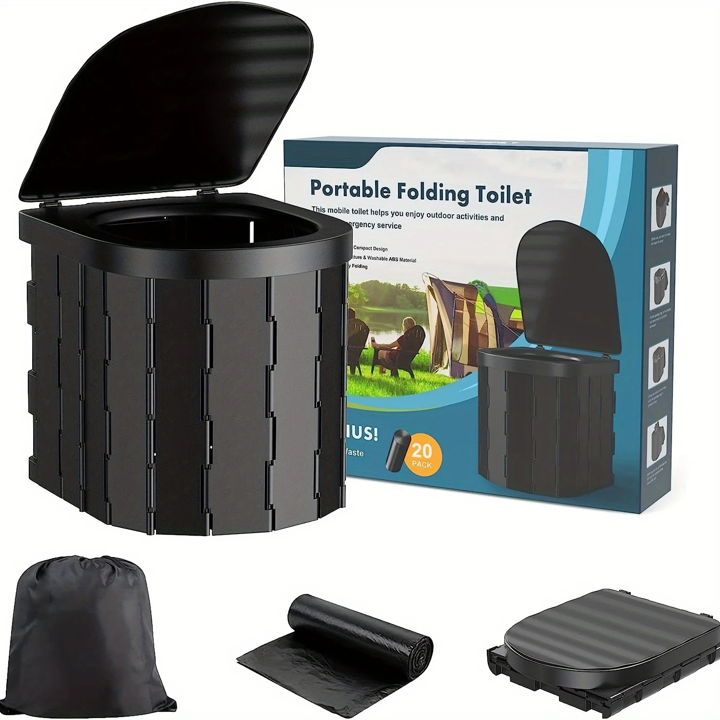 Outdoor Camping Portable Foldable Plastic Toilet with Lids Multifunctional Design for Garage Use