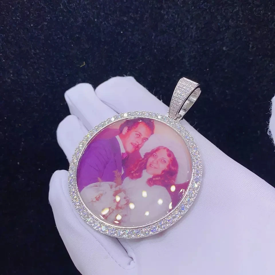 Custom 925 Sterling Silver Iced Out Hiphop Moissanite Diamond Picture Frame Memory fashion jewelry pendants & charms