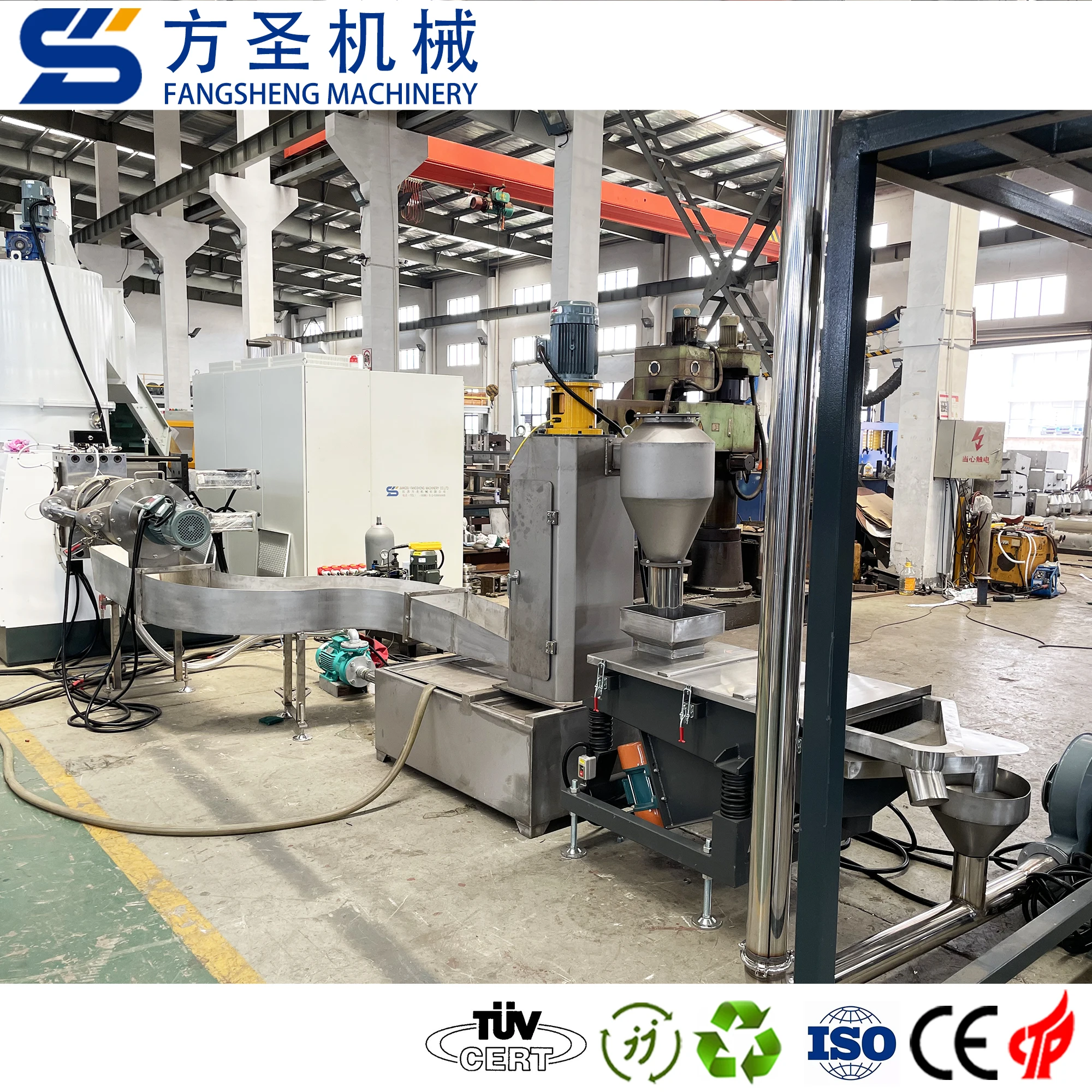 HDPE pipe shredding pelletizing line side feeding double stage pellets making machine