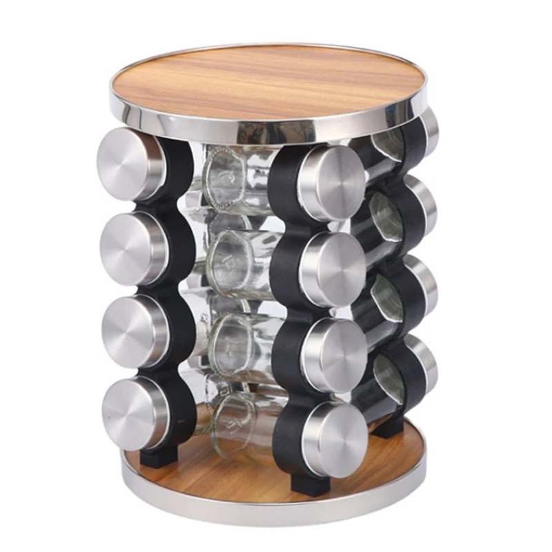 Online Shop Hot Round 2 Tier Rotating Bamboo Out Pantry Shelves And Kitchen Spice Condiment Stainless Steel Storage Rack