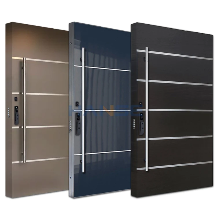 Residential house villa exterior main entrance burglar-proof safety flat stainless steel door with grill design