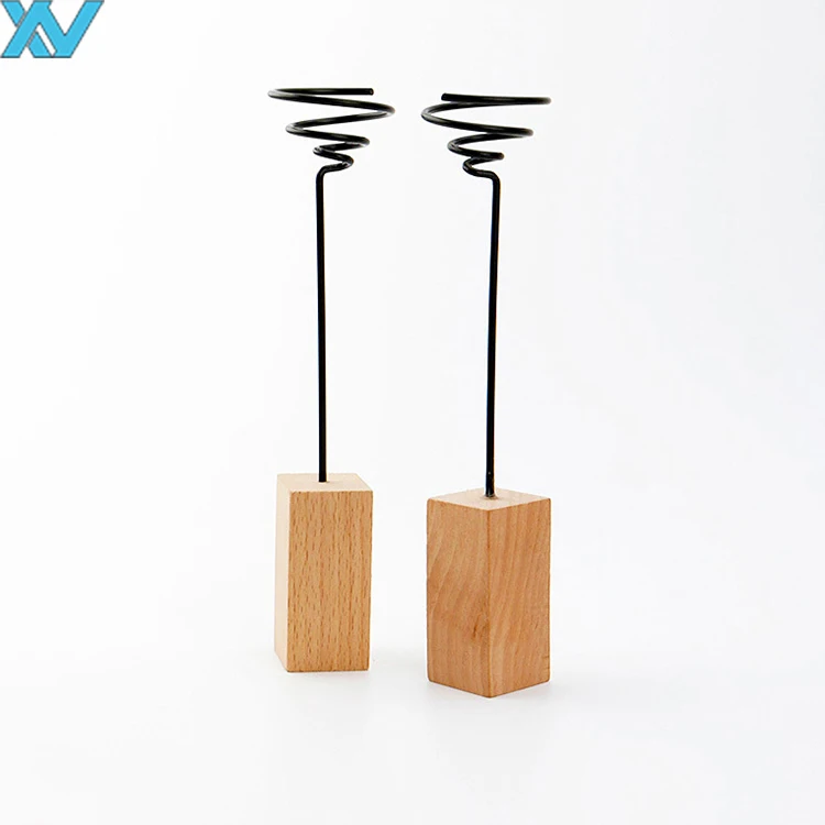 Display Desk decorate air-plant metal holder clip metal wire storage stands with wooden base