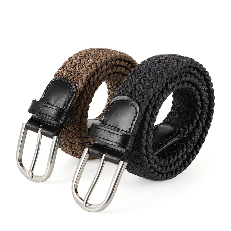 Chinese Manufacturer Multi-Color  Woven Belt Luxury Leather Wrapped Adjustable Elastic Belt
