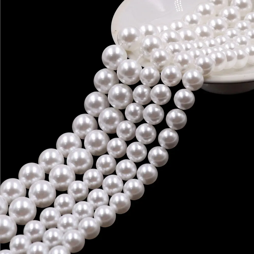 4-10mm High quality shiny 2 hole round crystal glass Australian white pearl Imitation pearls for jewelry making findings