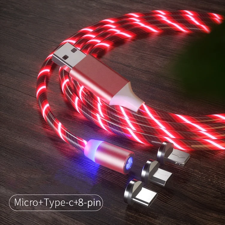 3-in-1 Type C/8 Pin/Micro Flowing Light LED USB Magnetic Cable