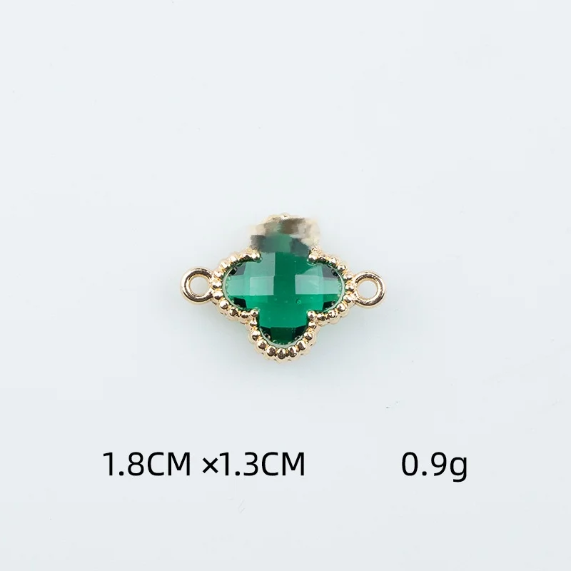 New arrival diy jewelry parts alloy double ring glass colorful four leaf clover pendant necklace accessories