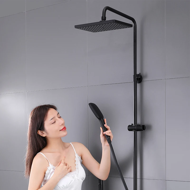 Bathroom Shower Set Thermostatic Rain Waterfall Brass Shower Faucets Set Head Bath black Mixer with Hand Shower Faucet Rainfall
