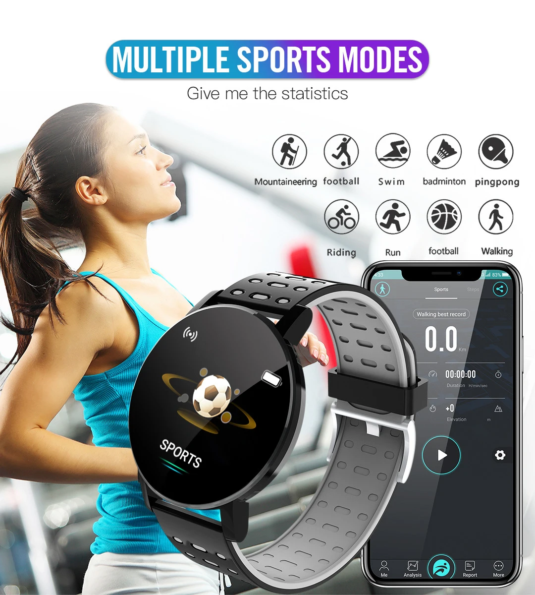 Smartwatch 119plus New Wrist Bracelet Band Blood Pressure Sport Wrist Fitness Tracker Cheap 119 Plus Smart Watch