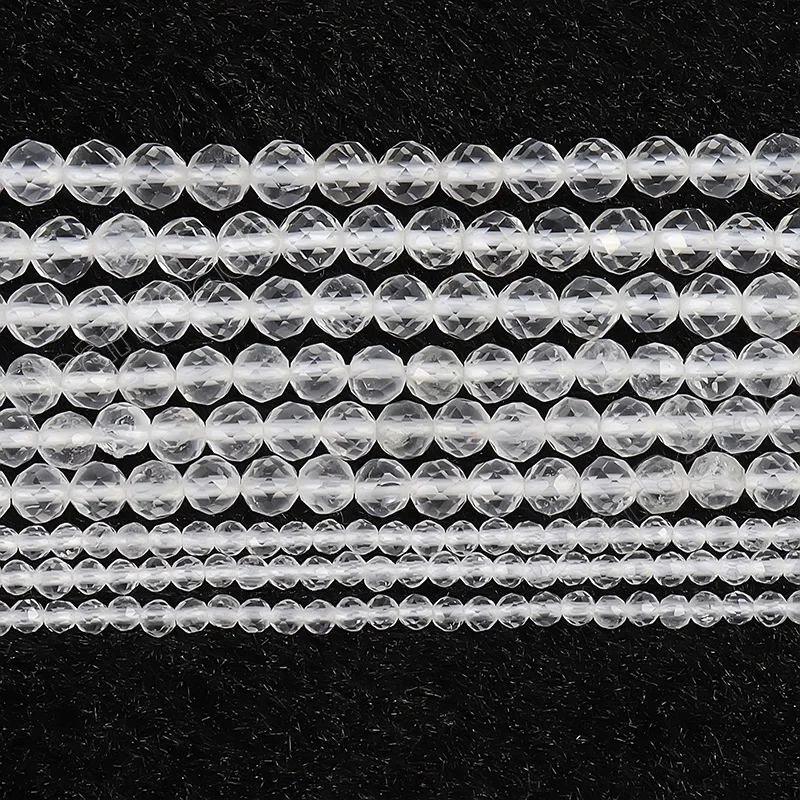 2mm 3mm 4mm Natural Micro Faceted Clear Crystal Quartz Loose Bead, Rock Crystals Stone Beads For DIY Jewelry Making