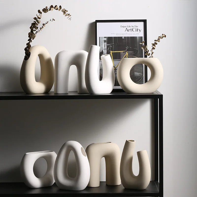 Modern Creative Art Plain Dry Flower Ceramic Vase For Porch Cabinet