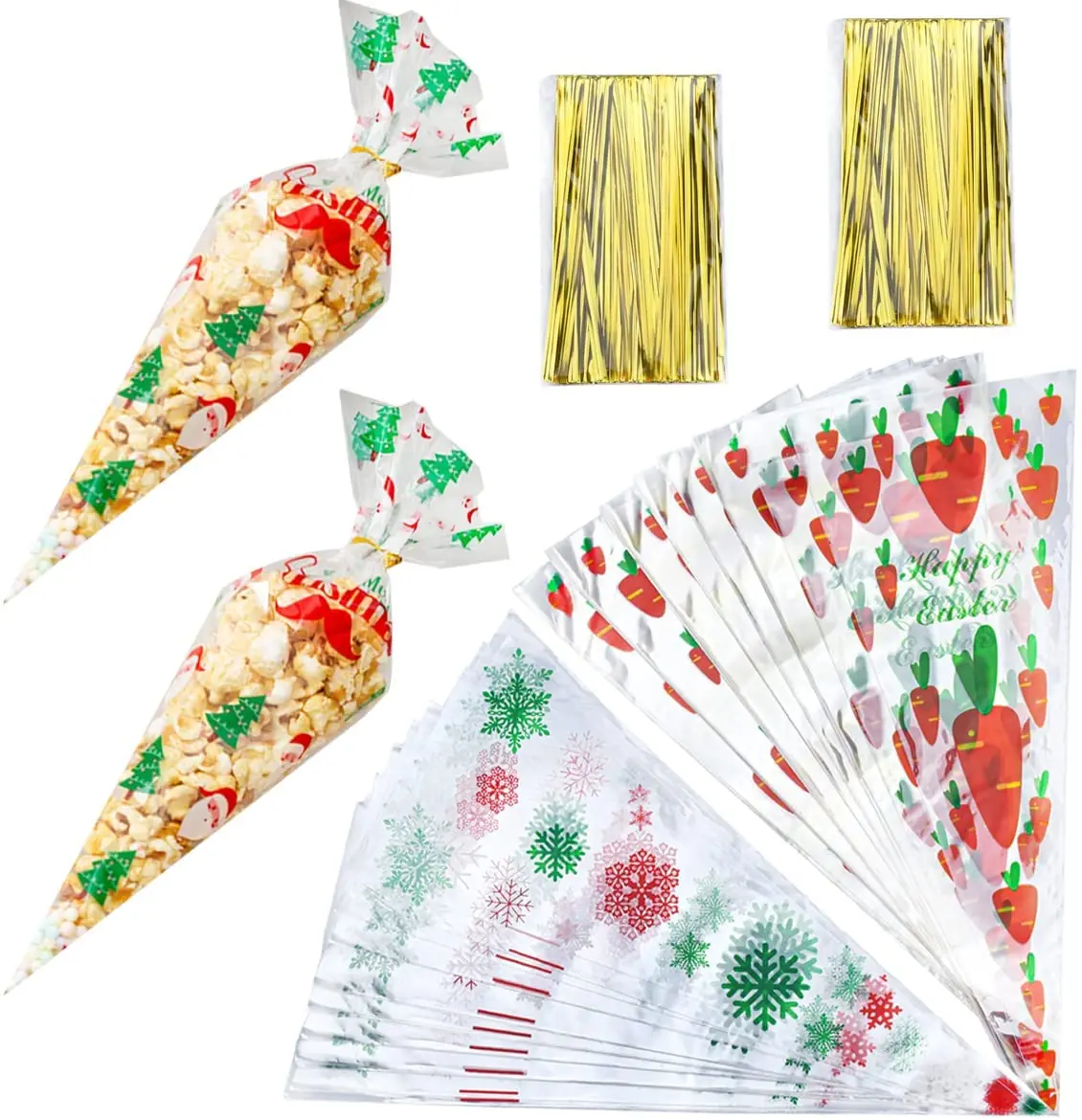 China Factory Wholesale Transparent Triangle Cellophane Bags Popcorn Sweet Cone Bags