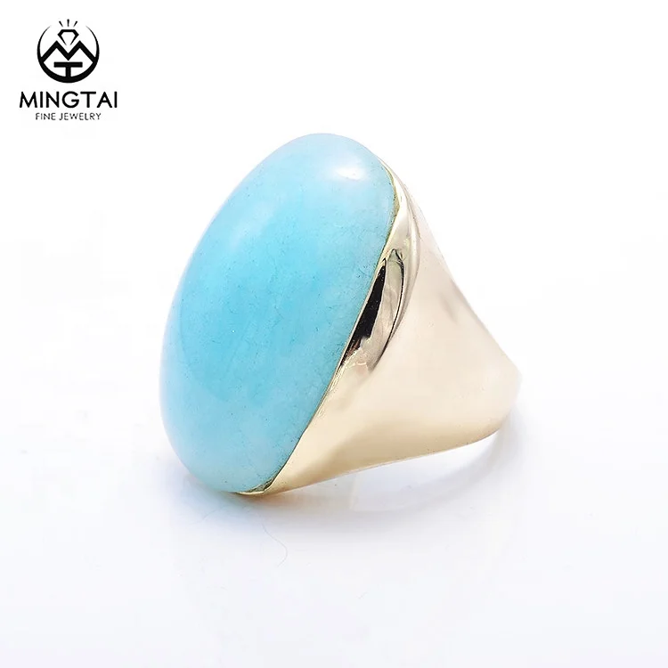 Blue agate white Gold plated pure silver engagement ring for women girls