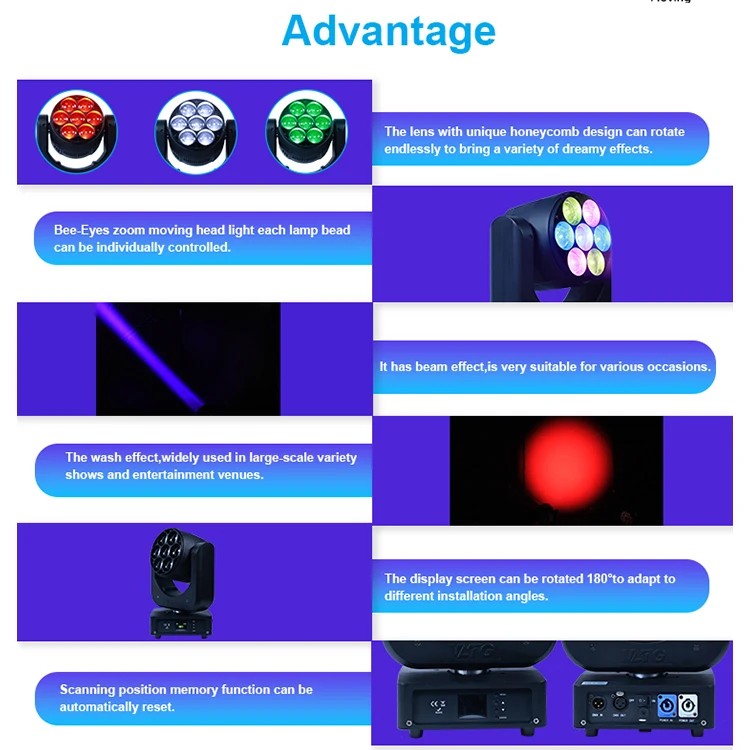 Concert Stage Dmx Rdm Movinghead 7x40 7x40w Rgbw Zoom Bee Eye Led Wash Moving Head Lights