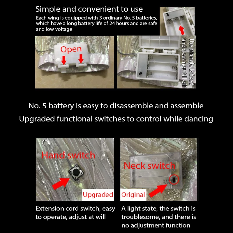 Nicro Creative LED Light Butterfly Dance Wings Colorful Party Dance Stage Performance Lighting Props Luminous Cape
