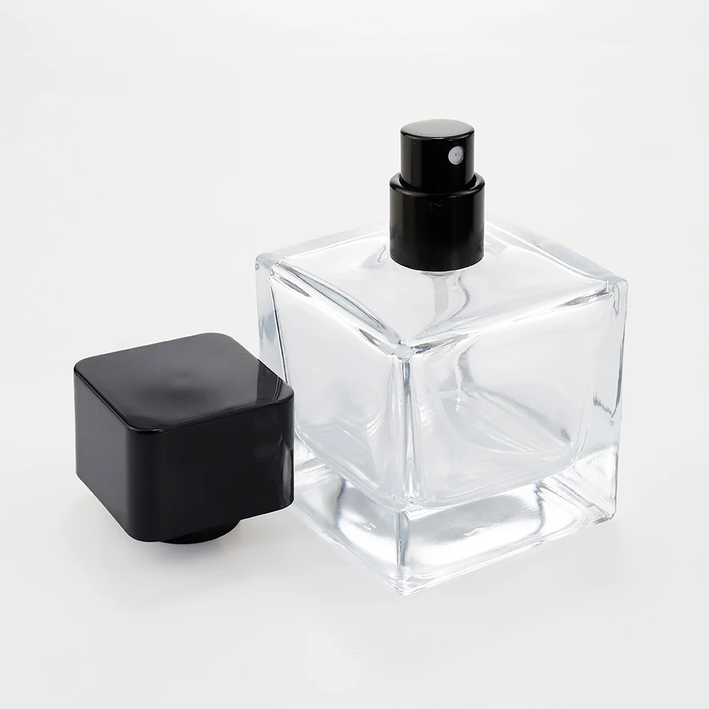 Perfume Bottle Manufacturer 50ml 100ml Fragrance Rectangle Glass Bottles with sprayer and Cap