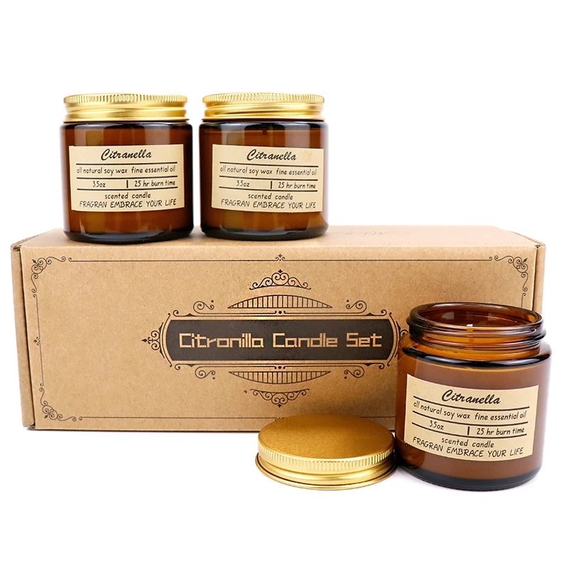 
Kraft Wrapping Glass Jars Aromatherapy Soy Wax Citronella Candle for Outdoor and Indoor 