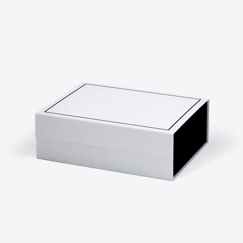 Wholesale Custom Brand Logo Printing Available Magnetic Closure A4 Deep White Gift Hamper Box with Black Border