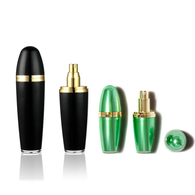 lotion treatment Bullet shaped bottle pmma double wall plastic ball bottle black & green round Plastic bottle for cosmetics