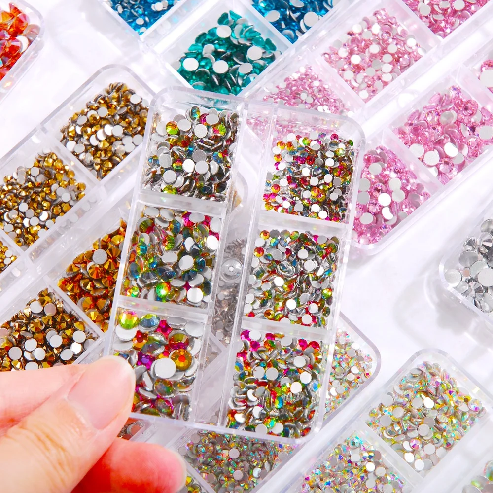 Bulk Mix Color Size Glass Nail Non Hot Fix Rhinestone In Box For Decoration Craft
